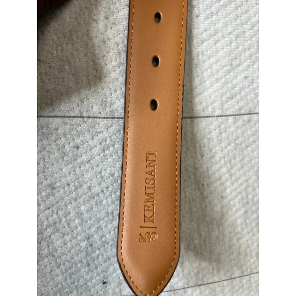 Kemisant Mens Brown Textured Dress Belt Black Buckle Size 48 140cm